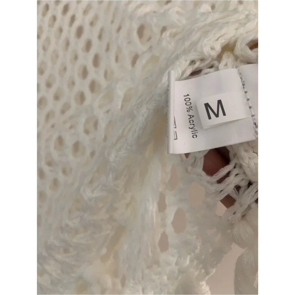 Cream Crochet Own Knit Fringe Mini Swim Cover Up Skirt Beach Resortwear M